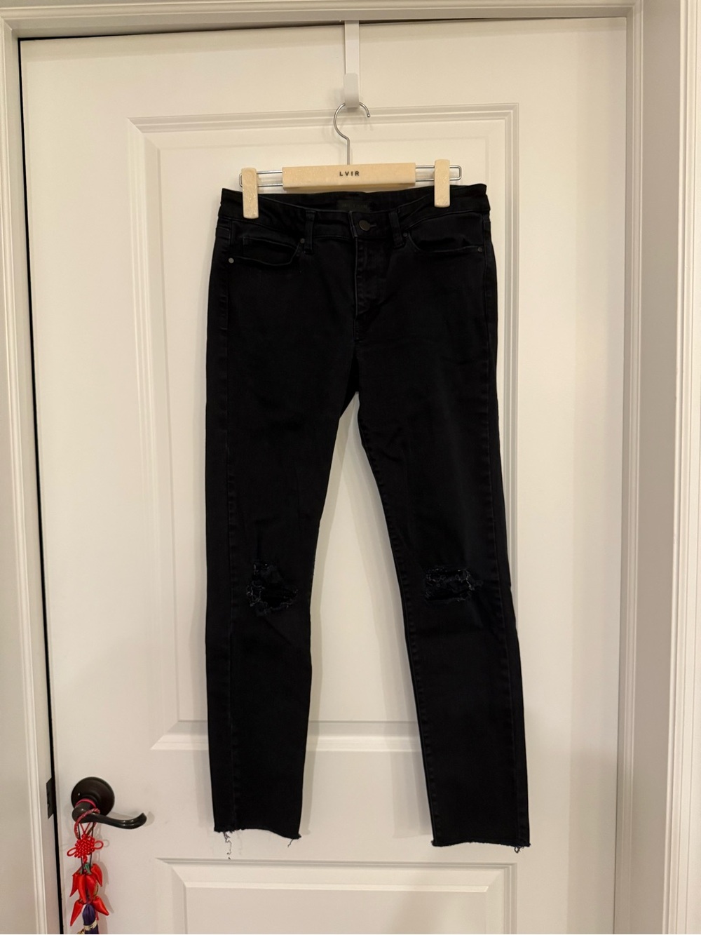 Uniqlo Black Skinny Jeans with Knee Distress